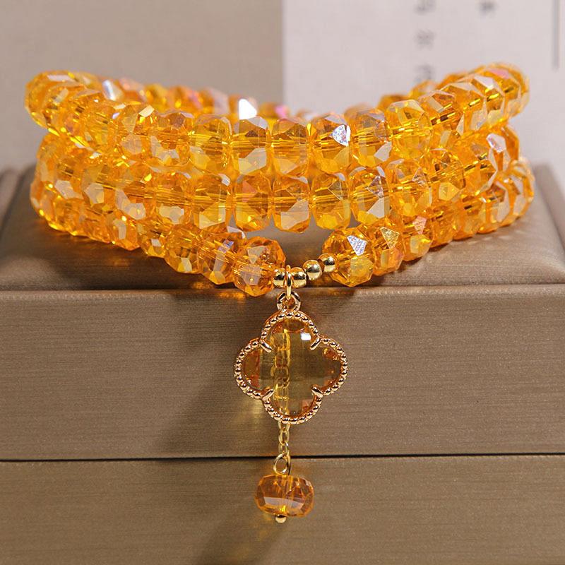 

Design Citrine Abacus Beads Multi-circle Bracelet Women s Light Luxury Exquisite Four-leaf Clover Pendant Crystal Bracelet