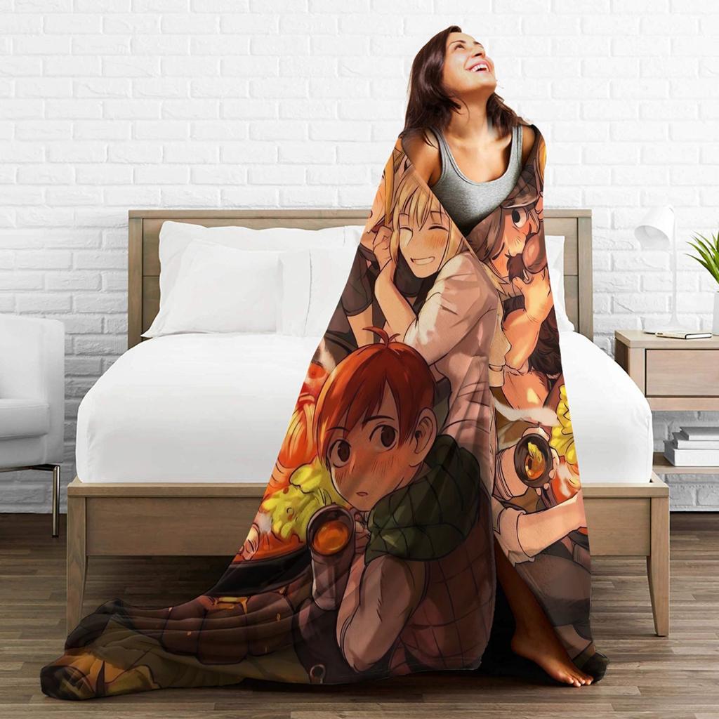 Japanese Anime Dungeon Meshi Plush Blanket Delicious In Dungeon Vintage Throw Blanket for Home Hotel Sofa 125*100cm Rug Piece,