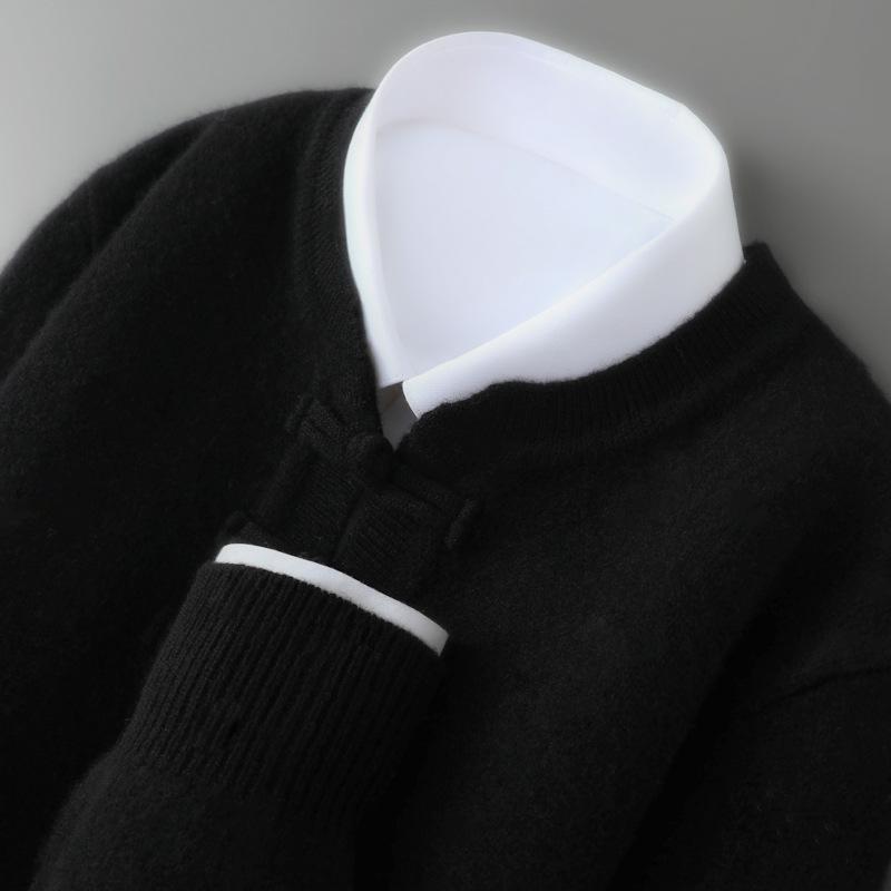 Men s Stand Collar Frog Button Wool Knitwear Top - Autumn/Winter Collection XXXL