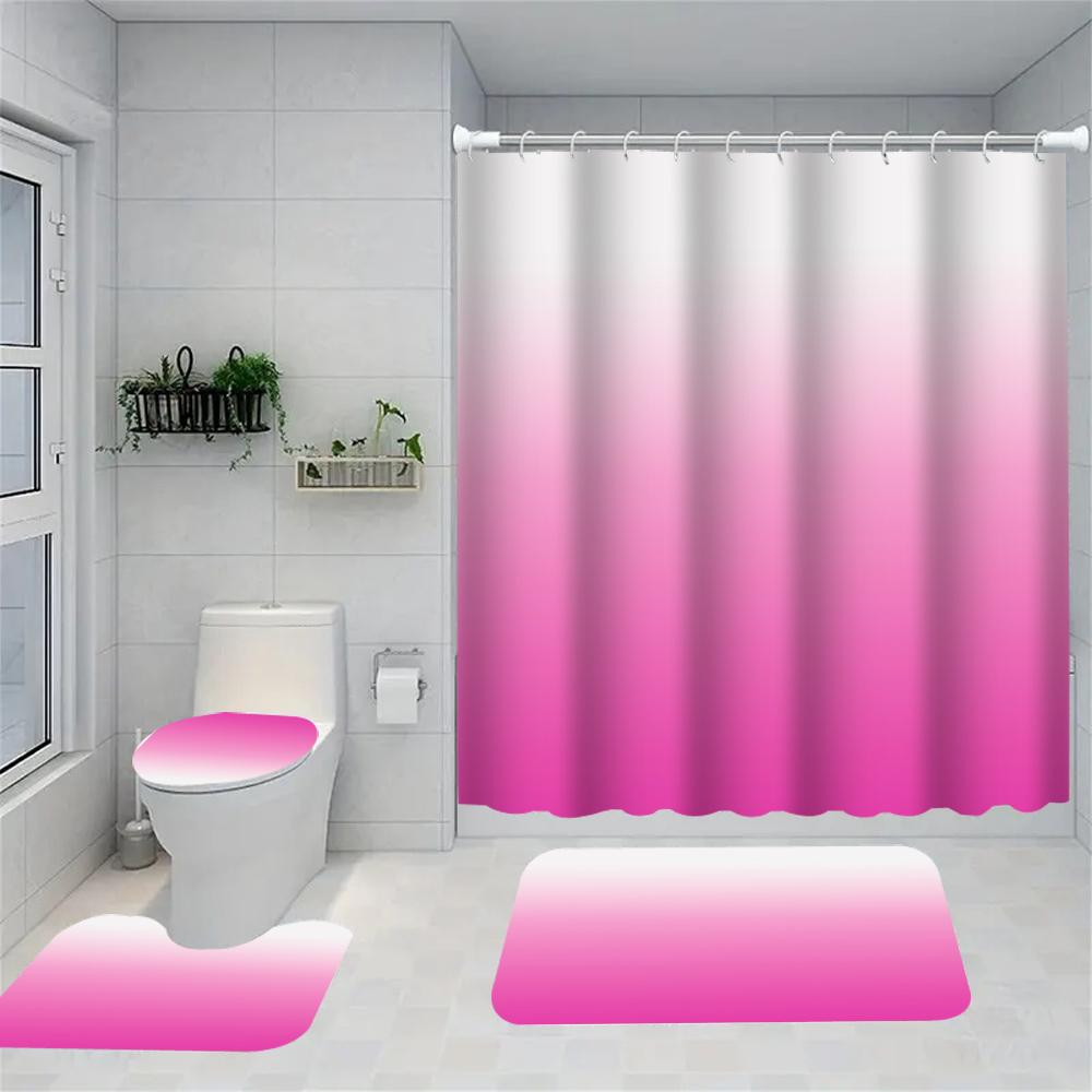 1/4 Gradient Geometry Shower Curtains, Toilet Seat Decoration, Shower Curtain with Carpet and Toilet Lid, 12 70.8x70.8 Inch Hook