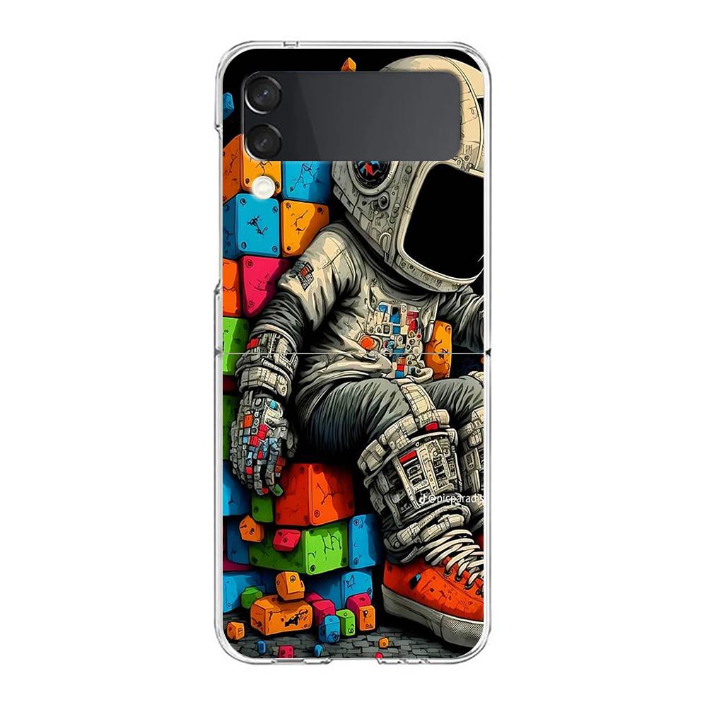 

Phone Cover For Samsung Galaxy Z Flip 7 6 5 4 Case Transparent For Samsung Z Flip 3 Hard PC Foldable Bags Cute Astronaut Pattern for Samsung Z Flip