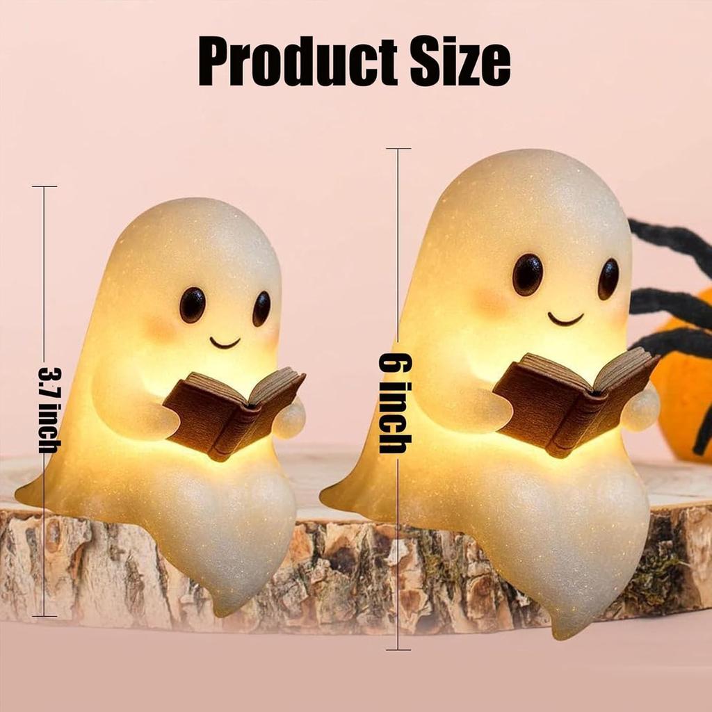 Cute Ghost Reading Book Lamp, LED Halloween Glow Spirit Night Light for Bedroom Study Room, Readers