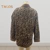 Women Spring Fall Coat Fake Chest Pocket Turn-down Collar Single-breasted Leopard Print Long Sleeves Mid Length Daily Wear Jacket
