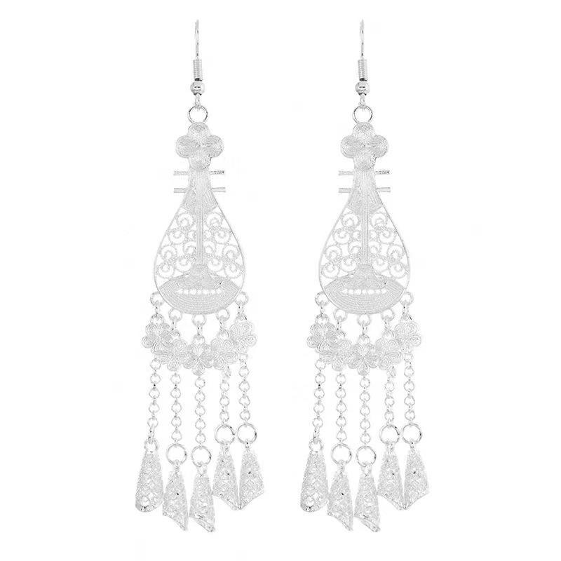 Ethnic Style Imitation Silver Earrings, Female Lotus Seed Lotus Tassel Fashion Versatile Earrings, Super Fairy Long Earrings, Attractions