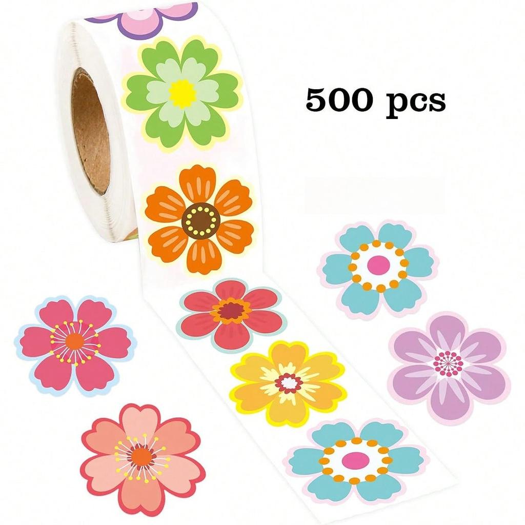 Roll-shaped flower-shaped decorative stickers for gift boxes - PVC self-adhesive labels - 500 stickers