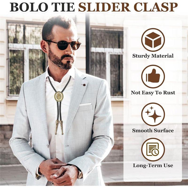 A95D-Bolo Tie Findings Kit,Bolo Tie Accessories Include Slide Clasps,1Yard Black Leather Braided Cord For DIY
