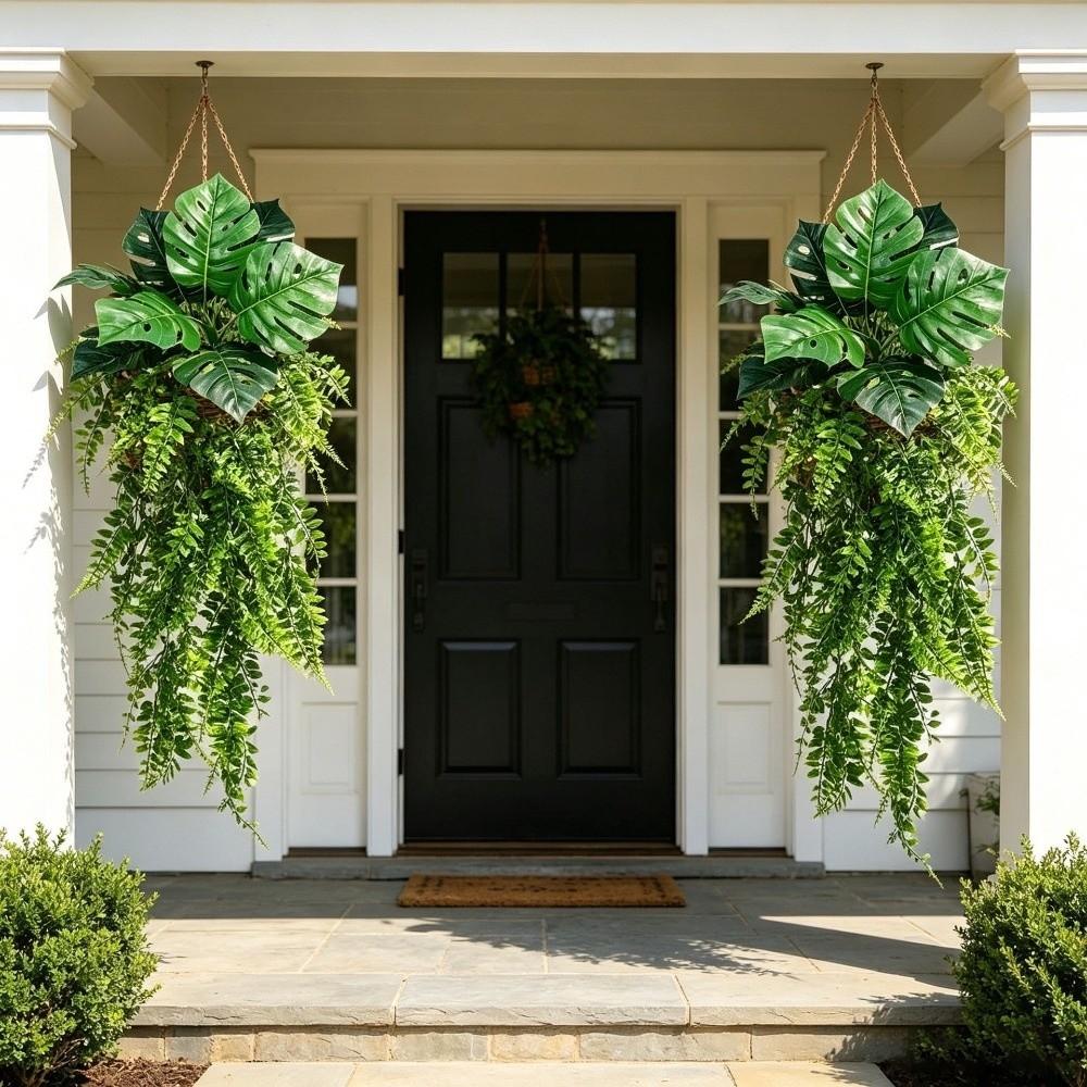 Real Touch Artificial Persian Fern Leafs UV Resistant Waterproof Plastic Ivy Hanging Plant Realistic Long Lasting Texture