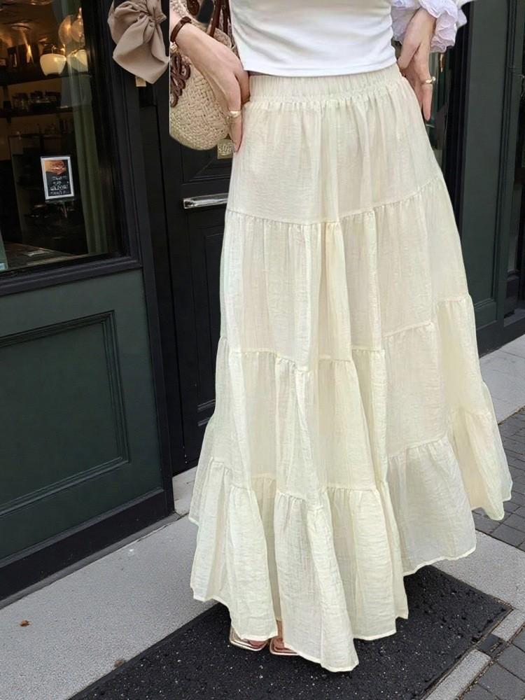 Korean Style White A-line Puffy Skirt: Women's High Waist Mid-length for Spring, Summer, Autumn 2026