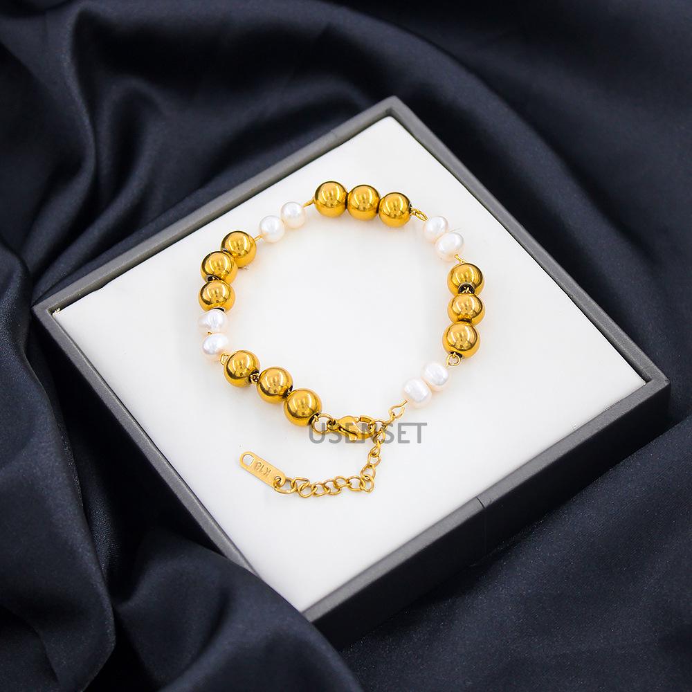 French Retro Freshwater Pearl Women s Bracelet - High-End Hip Hop Style with Stainless Steel