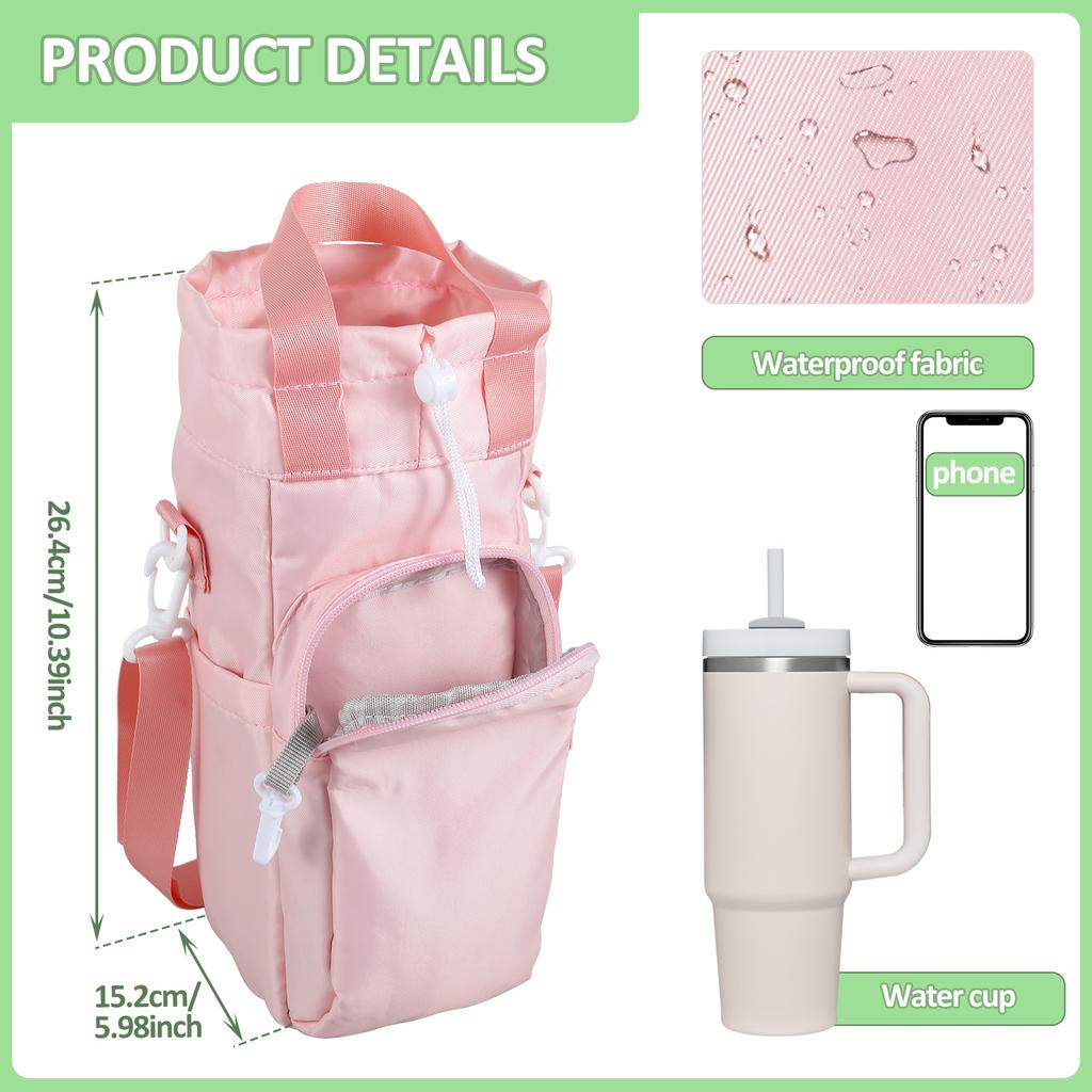 Portable Water Bottle Bag Large Capacity Water Bottle Carrier Bag with Pockets and Adjustable Strap For Stanley Quencher New