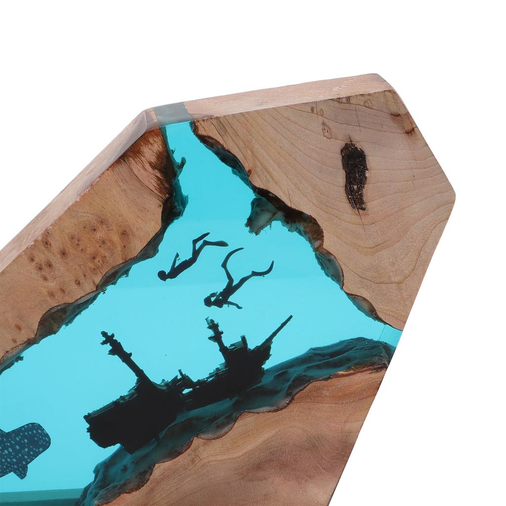 Shark Ship Diver Night Light Table Lamp Handmade Resin Diver Deep Sea Cave Diving Led Light Desktop Ornament for Bedroom Office Decoration