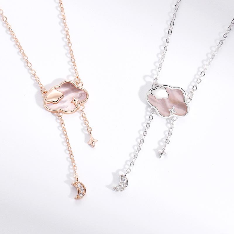 Nebula Hanging Moon Necklace Female Niche Exquisite Fresh And Sweet Ins Wind Cloud Star Moon Fringed Necklace Premium