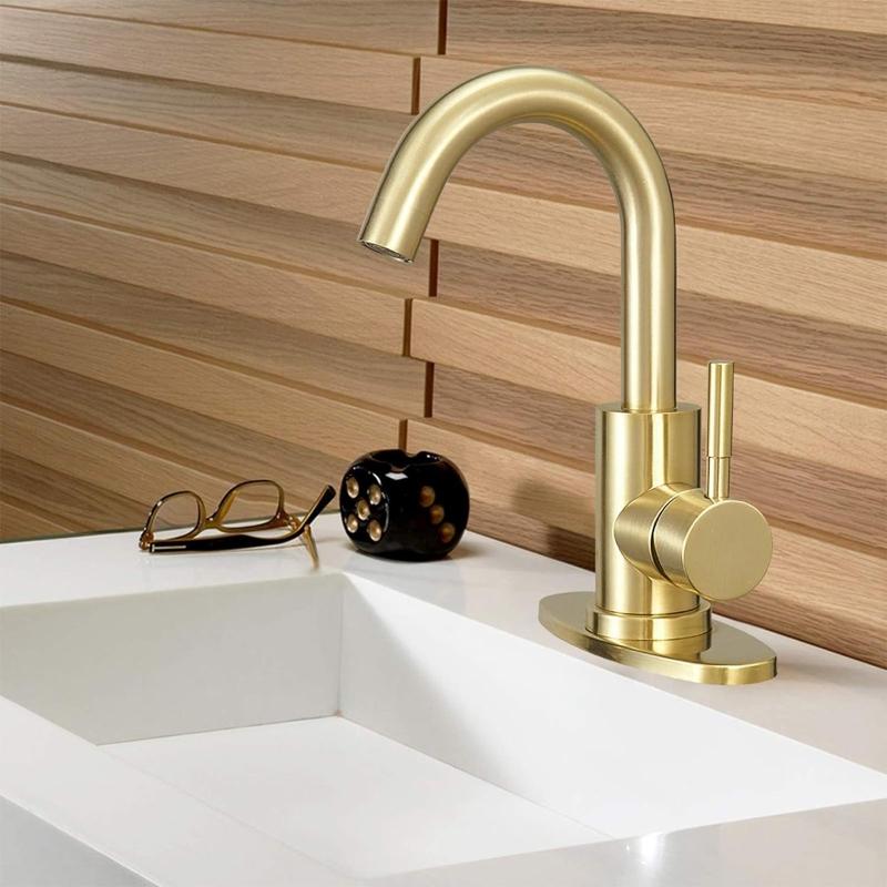 Stainless Steel Golden Bathroom Faucet Hot And Cold Countertop European Style Brushed Gold Small Curved Bathroom Sink Faucet