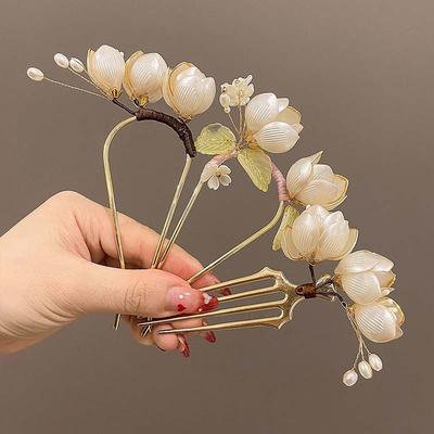 Nuovo Stile Cinese Bastoncino per Capelli Fiore Bianco per Donna Retrò Elegante Metallo Forcina a U Spilla per Capelli Hanfu Accessori per Capelli
