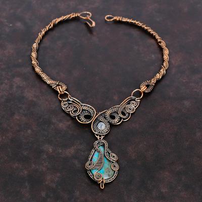 Collana di Shattuckite Collana Avvolta in Filo di Rame Collana di Pietra Preziosa Gioielli in Rame Collana Fatta a Mano Gioielli di Moonstone Arcobaleno Regalo di Matrimonio