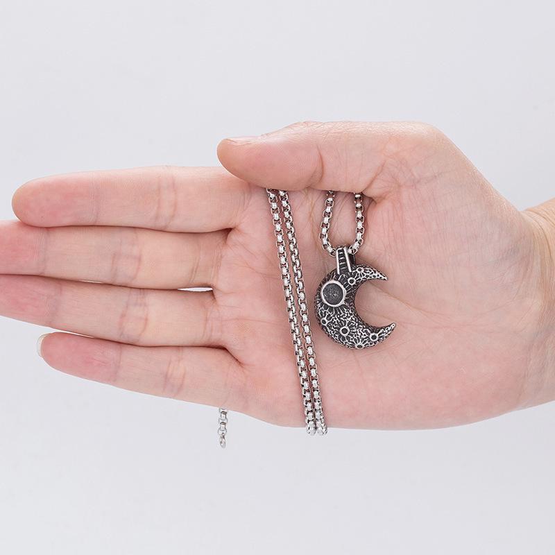 Retro Moon Surface Titanium Steel Pendant Necklace for Men