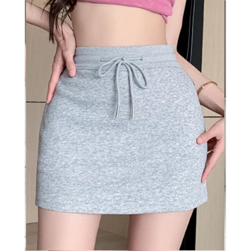 Women's Gray High-Waist Sporty Mini Skirt with Built-In Shorts - Spring/Summer A-Line Petite Skirt