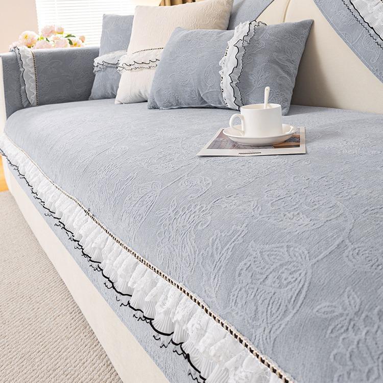 Solid Color Sofa Cushion Light Luxury Lace Sofa Cover Universal Anti Slip Chenille All Season Universal Living Room Sofa Cover