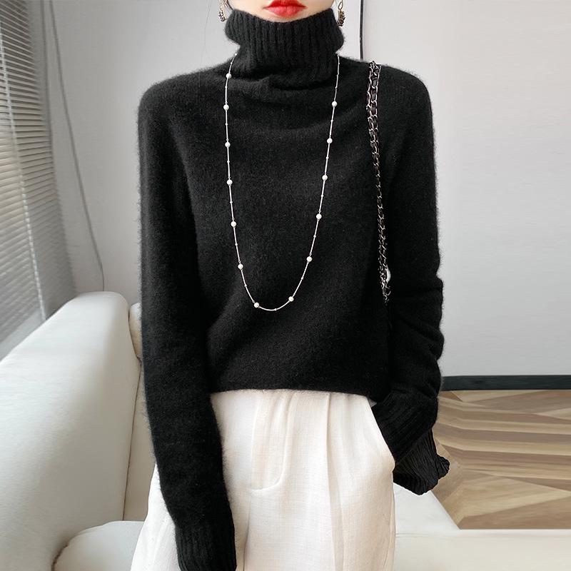 Women's Warm High-Neck Wool Sweater: Thick, Loose, Casual Base Layer for Autumn/Winter