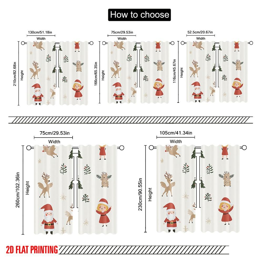2pcs,2D plane printing Creative Curtains Cute Christmas Tree Angel Reindeer Santa (2) Versatile Polyester Fabric (without rod)