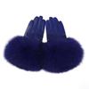 Women Genuine Lambskin Leather Gloves With Real Fox Fur Trim Cuff Winter Warm Driving Gloves-Velvet Lined