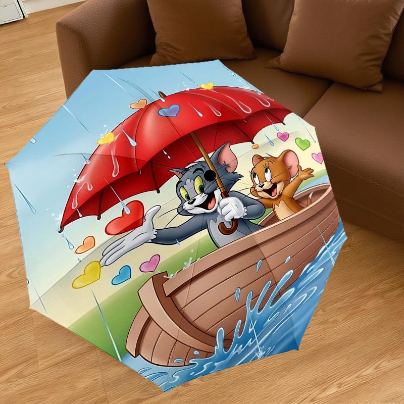 1pc Tom and Jerry Automatic Open/Close Umbrella Compact Folding Umbrella with 8-Rib Shaft Lightweight Esign, for Women/Men1152A