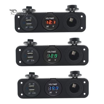 Car Boat USB Charger Voltmeter Power Outlet Socket 3 Holes Panel
