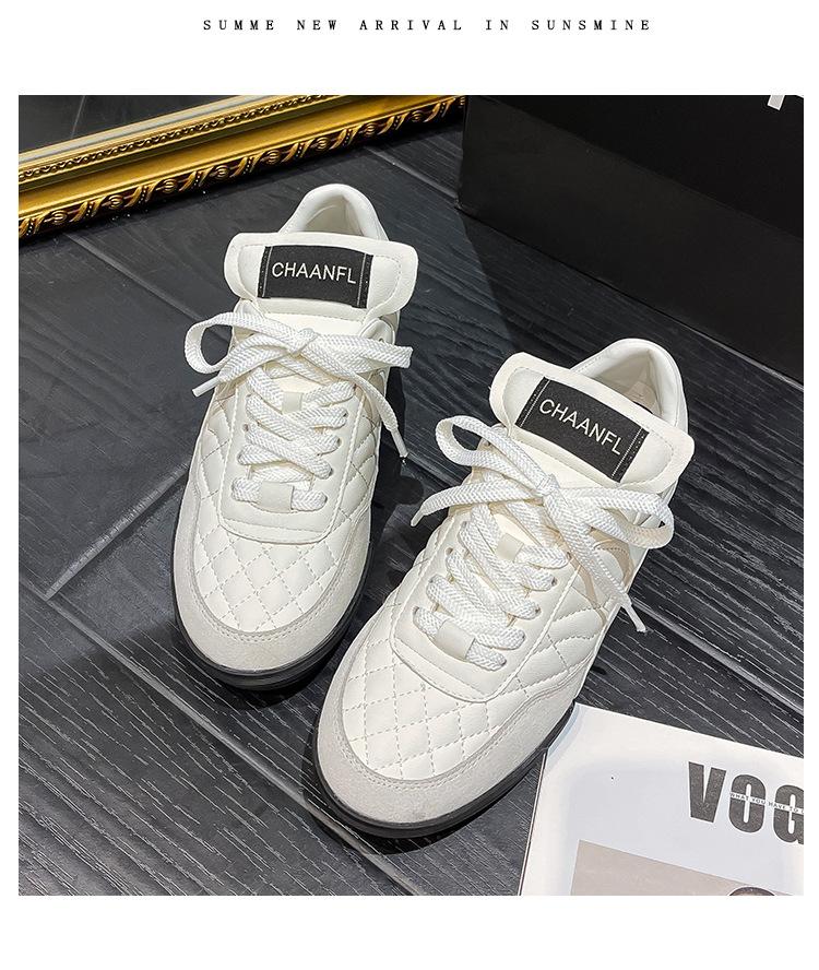 Xiaoxiangfeng diamond new board shoes Korean version of leisure sports flat-bottomed versatile white shoes thick-soled cowhide German training women'