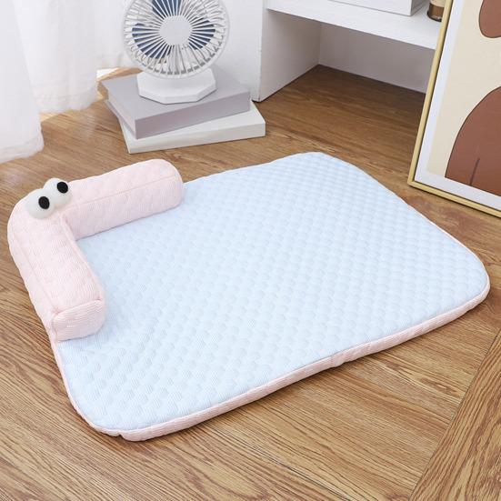 Dog Cooling Mat Ice Silk Cooling Pet Mat Bed Breathable Summer Pet Sleeping Pad with Neck Support Pillow for Small Dogs Cats