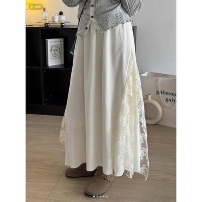 Summer French Lace Patchwork Skirt Casual A Line Midi Skirt