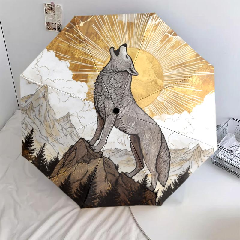 Wolf  Pattern, Automatic Folding Umbrella, Portable and Foldable Design, 8 Ribs, a Christmas or Birthday Gift.