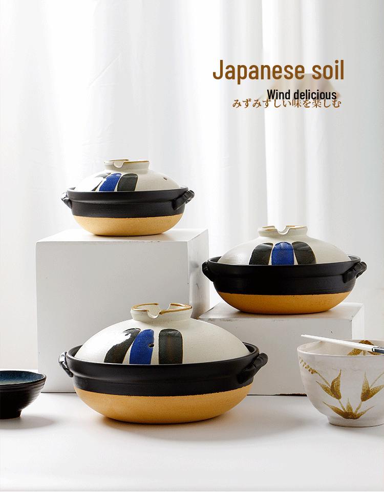 Creative Japanese Clay Pot: European and American Style, High-Temperature Resistant, Suitable for Open Fire, Ideal for Stews, Soups, and Rice.