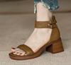 Fashion Espadrille pour femmes, talons hauts rétro, sandales à bout ouvert, semelles trempées beiges