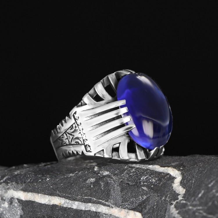 

Мужское кольцо из стерлингового серебра 925 пробы с сапфиром, модное кольцо, подарочное кольцо, отмеченное наградами кольцо за дизайн, кольцо ручной работы