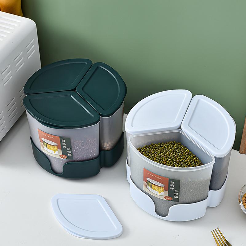 Rotating Compartments for Coarse Grains Rice Bucket, Moisture-proof and Insect-proof Grain Storage Tank, Kitchen Storage Tank for Coarse Grains