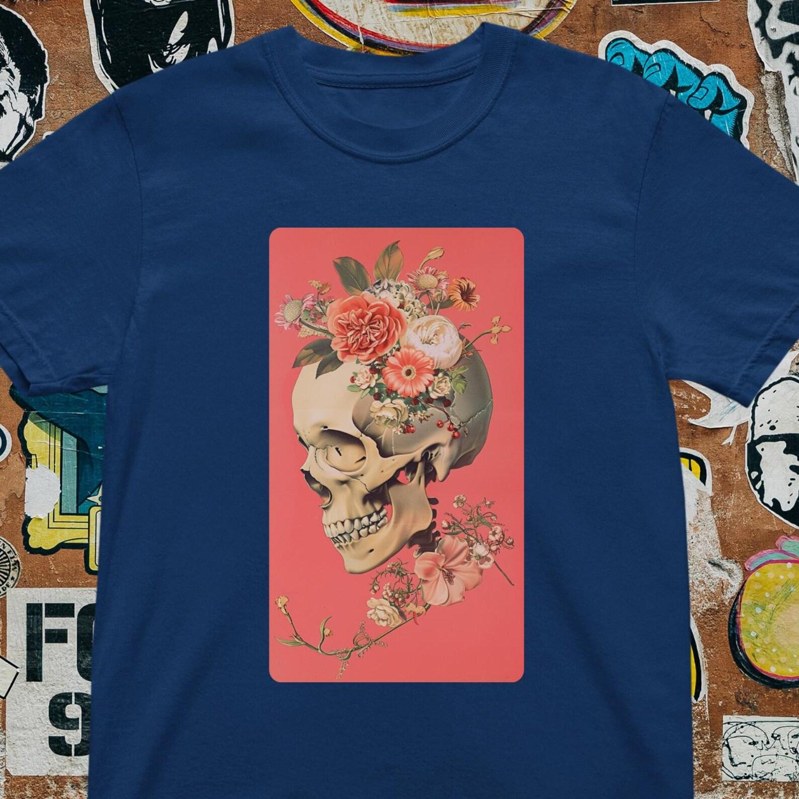 Floral Skull T-Shirt: Gothic Botanical Art, Soft Grunge Tee 3XL