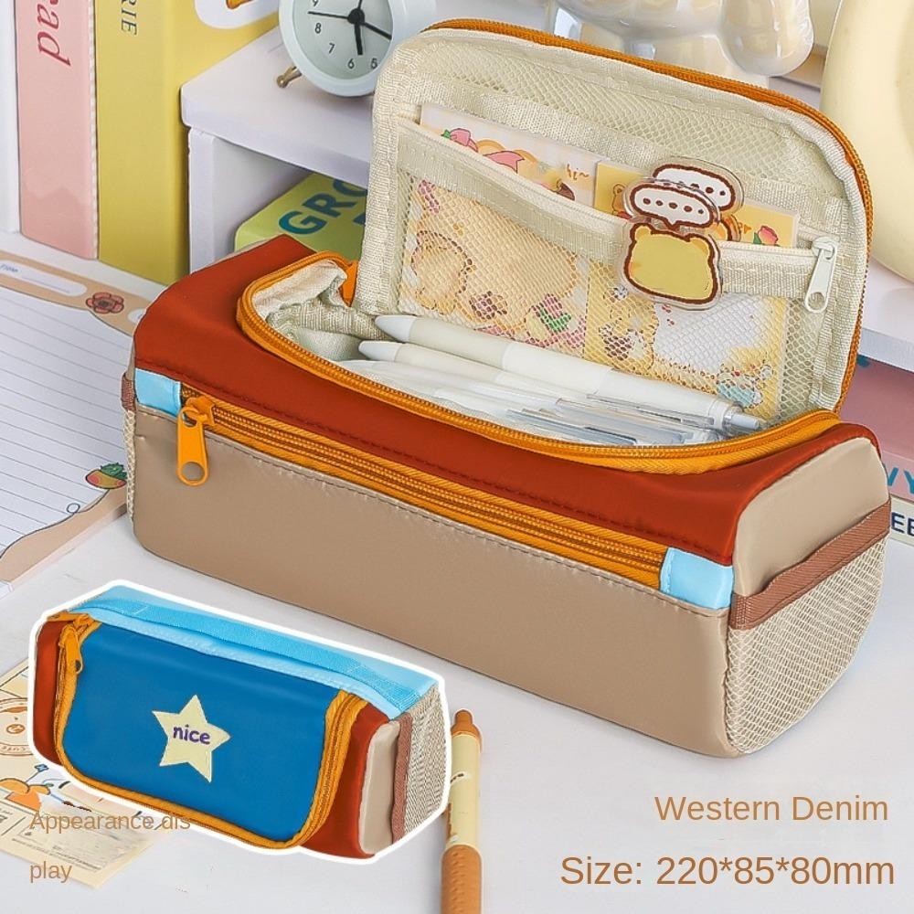 Desktop Storage Korean Star Pencil Bag Multiple Pockets Layers Stationery Storage Bag  Boys Girls