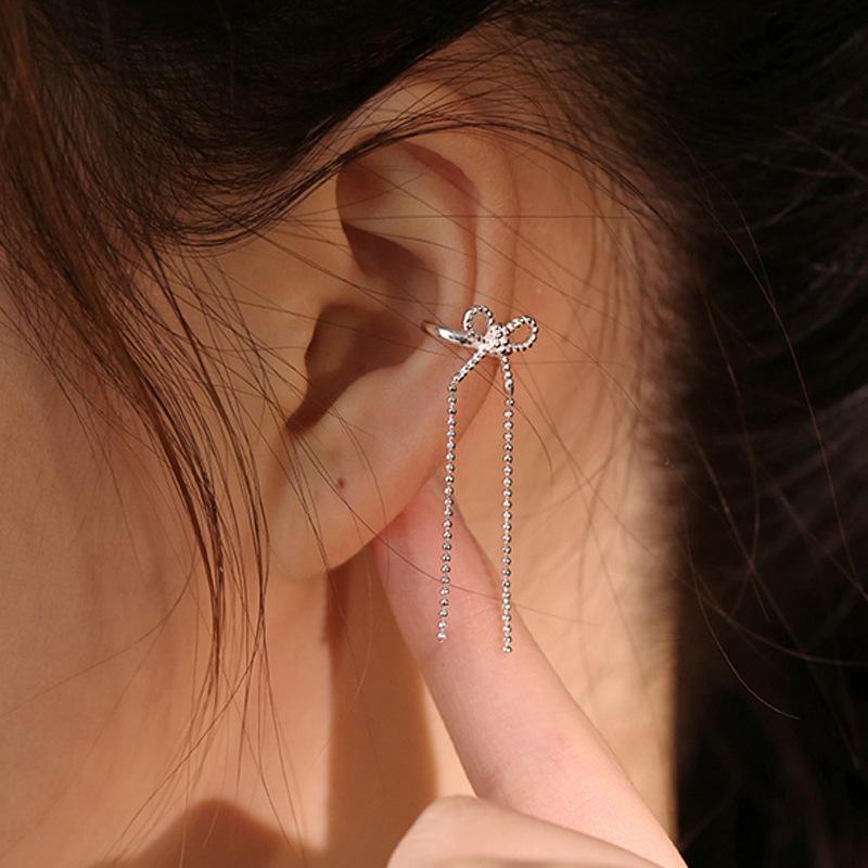 Bow Beads Tassel Clip Earrings No Ear Piercing Ear Clip for Women Tassel Fashion Jewelry Luxury Trendy Wedding Gift