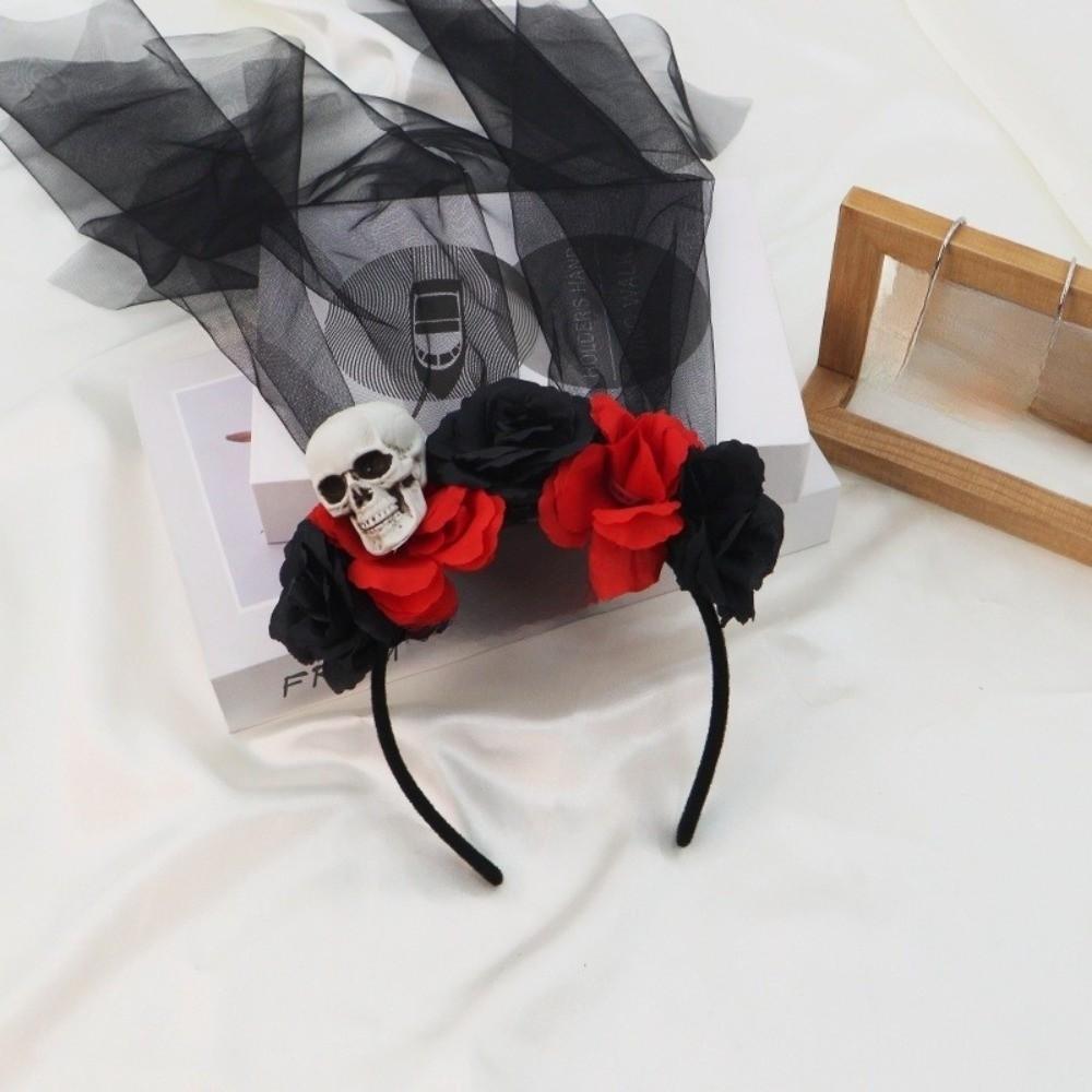 Gothic Halloween Headband Black Cosplay Headdress Funny Rose Skull Hair Band Masquerades Costume