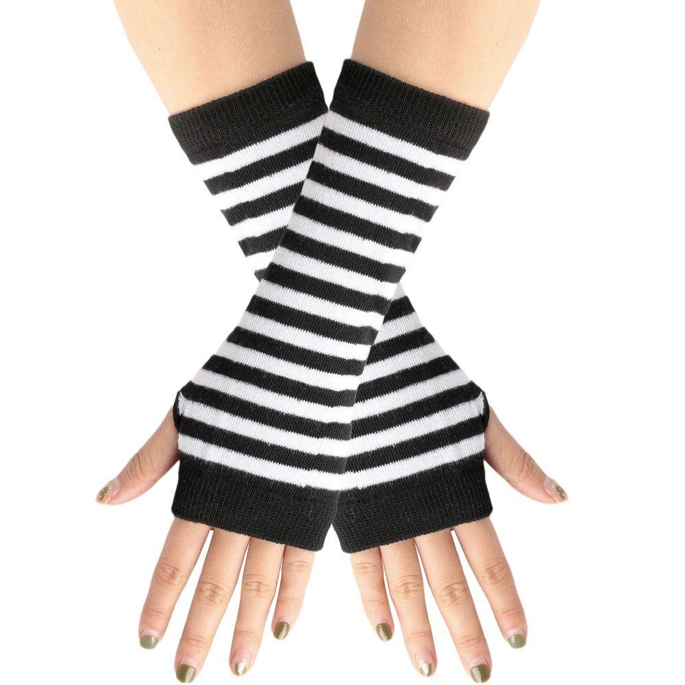 Thin Cartoon Cosplay Party Knitted Fingerless Gloves Stripes Mittens Half Finger Elasticity Gloves