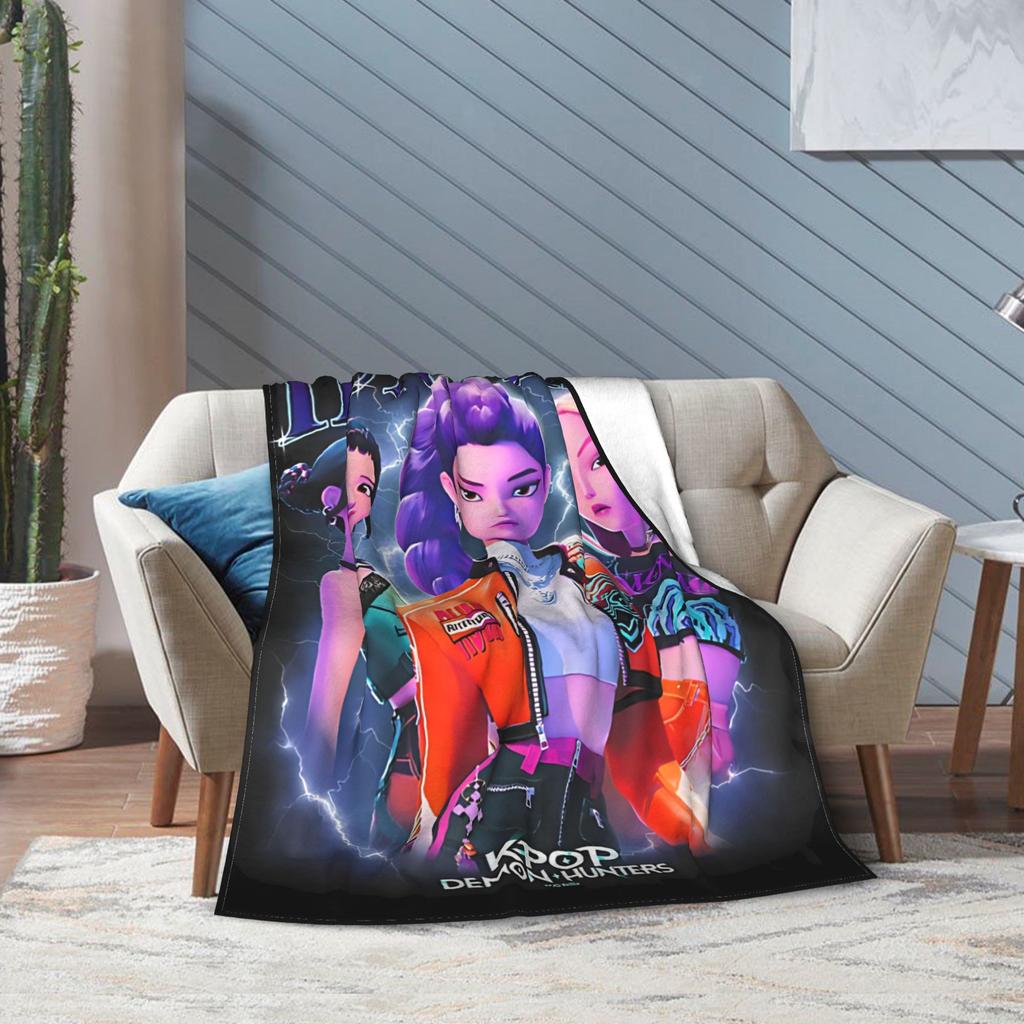 Kpop Demon Hunters  Huntrix  Blanket  Flannel Funny Breathable Throw Blanket for Home Textile Decor