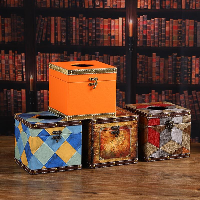 Luxury Vintage Wooden Leather Tissue Box - Square Tissue Holder for Living Room, Shop, Home Decor