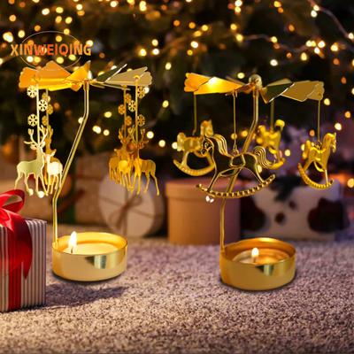 Romantic Rotary Candle Holder, Spinning Golden Alloy Leaves Carousel Candlestick, Wedding Party Table Centerpieces, Dinning Table Decoration
