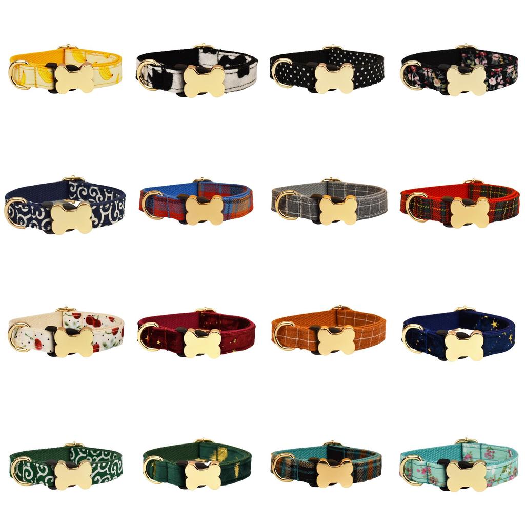 Pet Dog Collar With Printed Design And Bone Decoration For Small Medium Large Pets