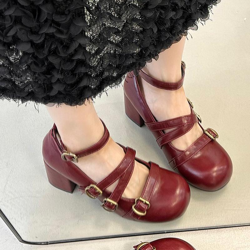 

Модные женские туфли на высоком каблуке Мэри Джейн Модные туфли на массивном каблуке Дизайнерские элегантные лодочки класса люкс 2025 Осень Новые Сексуальные Zapatos De Mujer 40 вино красного