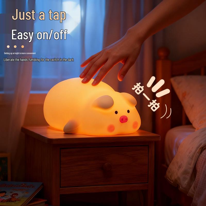 Pink Pig Silicone Night Light - Decorative Bedside & Desktop Lamp