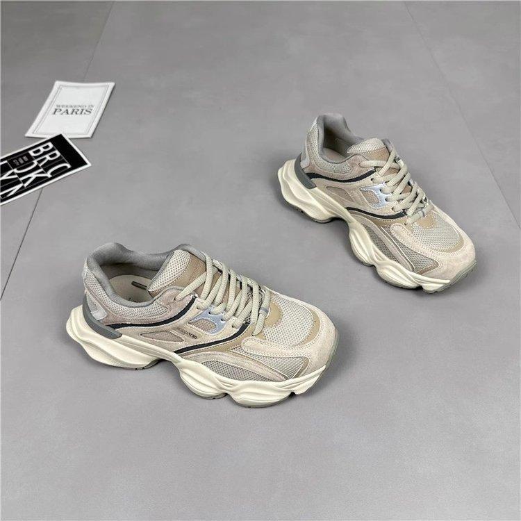 [Armano] Leather Daddy Shoes Women's 2025 Spring Platform Mesh Breathable Running Casual Sneakers Women's Versatile