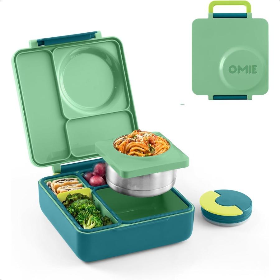 Box Bento Box for Insulated Bento Lunch Box with Leak Proof Thermos Food Jar 3 Compartments Two Temperature Zones Meadow