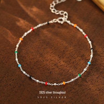 Banyan Tree S925 Silver Colorful Bean Bracelet for Women - Trendy Summer Jewelry