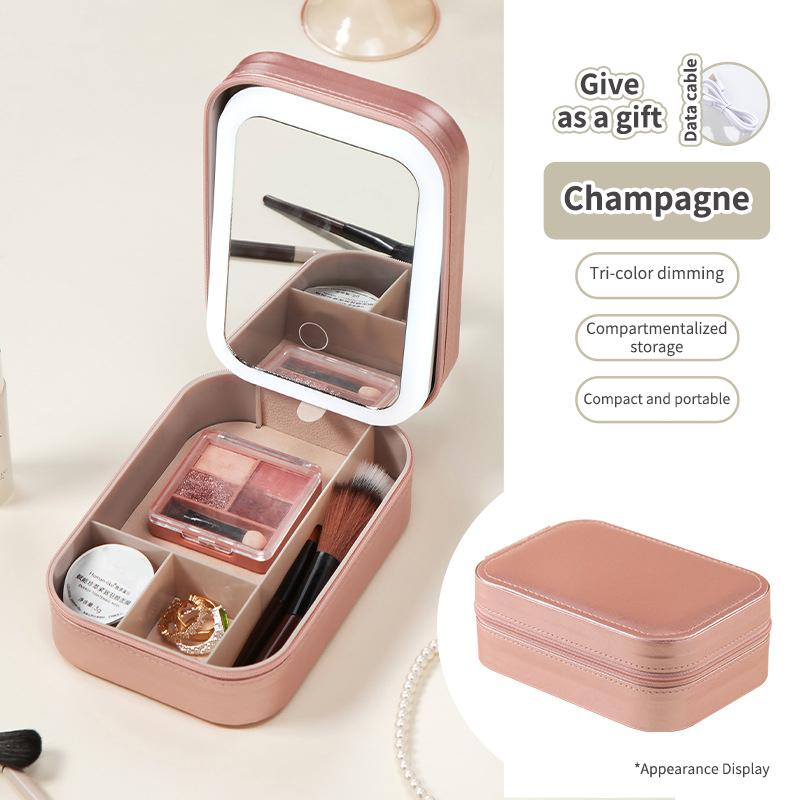 Led Makeup Storage Box Cosmetic Bag With Mirror For Women Portable Touch Light Storage Organizer Wireless Makeup Box